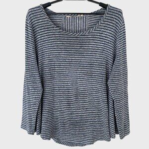 Soft Surroundings Striped Tunic Top Gray Blue Women's 1X Scoop-Neck 3/4 Sleeves